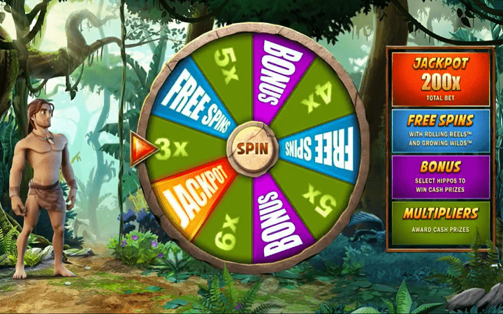 Kuwa mfalme wa kitongoji cha sloti! Kujiunga na mtu mwitu aliyeinuliwa na wanyama kwa kucheza kasino ya mtandaoni, Tarzan, mtengenezaji wa michezo, Microgaming. Rudi kwenye maumbile na ufurahi hirizi zake kwa msaada wa Tarzan na video ya mambo yanayopeperushwa na mhusika huyu wa hadithi ambaye amepata kutolewa kwa kiwango kikubwa.  Hii inafaa na muundo mzuri sana una milolongo mitano, safu nne na mistari 40 iliyowekwa. Chunguza msitu ukitazama na kupata uhondo wa mhusika mkuu, Tarzan, ambaye anaruka na anatuchukua sisi kwenda safari ya jakpoti iliyofichwa, pamoja na mpenzi wake, Jane Porter.  Asili ya sloti hii ni jitu nene ambalo linaonekana katika mchezo wa awali, wakati katika nafasi ya bure hubadilika kuwa muinuko ambamo maporomoko ya maji huteremka. Muziki unaongezeka kwa kiwango fulani na inakuchukua wewe kupitia uhondo wake.  Alama za sloti ya Tarzan  Reli hizo zinajazwa na matunda anuwai kama vile tufaa, plamu, machungwa na tikiti na ni alama za kulipwa kwa kiwango kidogo, wakati zingine ziko kwenye wanyama ambao hulipana msituni.  Tarzan, alama za sloti  Alama ambazo zinalipa vizuri ni profesa, anayeongoza safari ya kumgundua Tarzan, yule mrembo Jane, ambaye hugundua siyo tu jitu hilo, lakini pia moyo wa Tarzan, na ishara ya thamani zaidi - mhusika mkuu, Tarzan.  Jokeri inawakilishwa na nembo ya sloti yenyewe na inaweza kubadilisha alama zote isipokuwa alama za kutawanya. Jokeri inaweza kuunda mchanganyiko wa kushinda ikiwa alama tatu au zaidi ya hizi huonekana kwenye milolongo. Kwa hivyo, alama tano za mwituni huongeza mti mara 20! Inaonekana pia wakati wa mizunguko ya bure.  Gurudumu la bahati na kazi maalum!  Kutawanya kunawakilishwa na alama ya mduara ambayo imeandikwa Bonus na tano ya kutawanya kuongezeka kwa hisa mara 100! Alama za kutawanya katika sloti hii zinafungua kazi maalum. Kwa ishara tatu au zaidi za Bonasi, mchezo wa mafao unaonekana - Gurudumu la Bonasi, naz kadhalika. Gurudumu la bahati.  Gurudumu la Bonasi  Kitendaji hiki ni pamoja na mizunguko ya bure, kipengee maalum Pick-a-Potamus na zawadi za jakpoti ambazo zinaweza kuongeza mkeka wako hadi mara 1,000!    Kama ilivyo kwa mizunguko ya bure, unaposhinda kipengele hiki, sloti inakupa mizunguko 12 ya bure. Kuna chaguzi mbili zaidi, na hizo ni Rolling Reels, na kadhalika. "Rolling Roots" na sehemu ya Growing Wilds, yaani karata za mwitu zilizoongezwa kama sehemu ya mizunguko ya bure.  Growing Wilds  Rolling Reels inaweza kutoa ushindi zaidi kwa mfululizo na hivyo kuongeza nafasi ya kushinda zawadi kubwa zaidi, na Kupanda Wilds kipengele cha ongezeko la wildcards kwa mizunguko inakuwa ni kwa upeo wa wildcards 15.  Kama habari ya kazi ya Pick-a-Potamus, dimbwi linaonekana ndani yake, ambamo viboko wanaogelea na kufungwa. Kila mmoja wao hutoa zawadi, kutoka tuzo za pesa hadi kuzidisha, ni juu yako kuchagua kwa uangalifu.  Pick-a-Potamus  Jiunge na mfalme wa pori na upate uzoefu huu wa kipekee. Kitengo hiki kitakurudisha kwenye utoto wako wakati ulipochukua muda wako kutazama sinema zote kuhusu Tarzan. Ni juu yako kumfuata shujaa Tarzan kupitia maeneo mbalimbali kwenye msitu kutafuta mafao ya kuvutia na tuzo za pesa.  Ziara inakungojea katika sloti ya Tarzan, nenda!  Ikiwa una nia ya toleo letu la uhakiki wa maeneo mengine ya video, unaweza kutazama hapa.