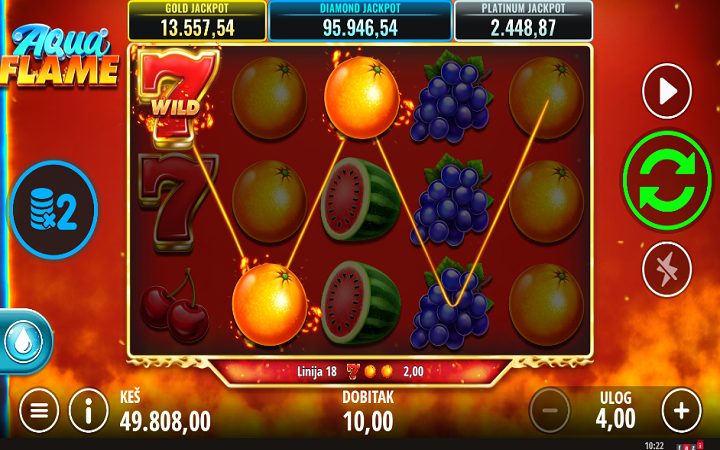 Play the new slot game "Aqua Flame" online Meridianbet.