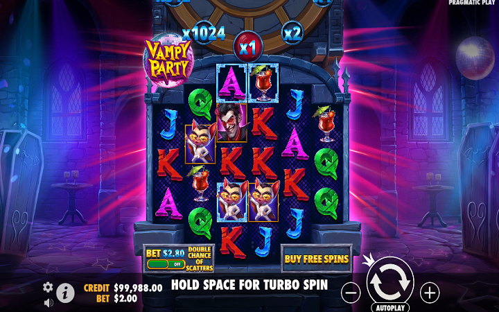 Vampy Party, a slots game to play online in Tanzania. Wins upto 5.000x.